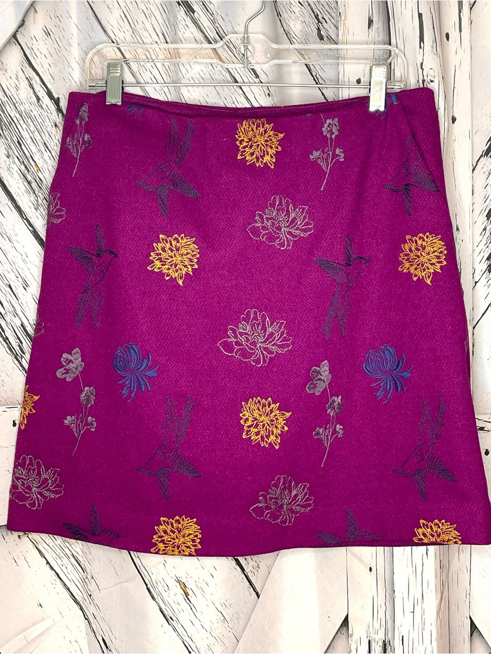 White Stuff Pencil Skirt Flowers & Birds Purple Size 8